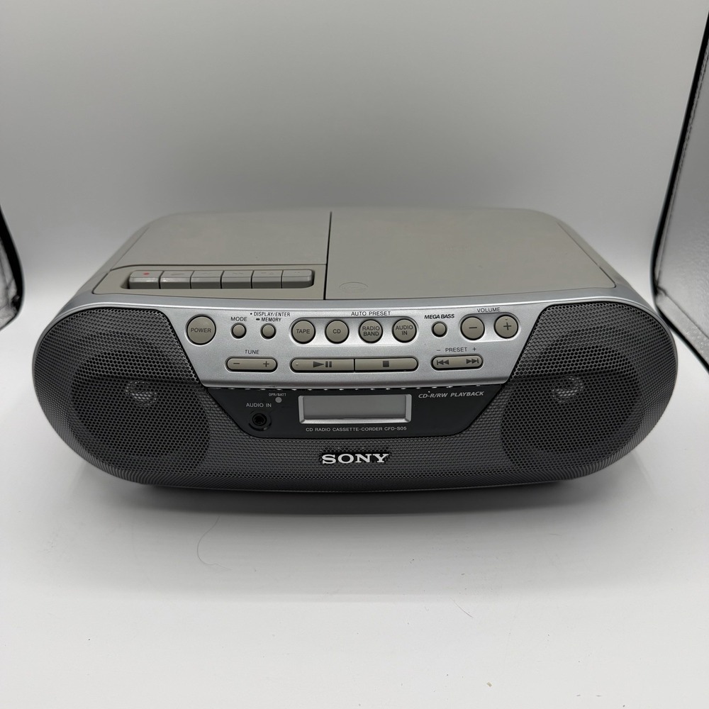 Sony CFD-S05 Boombox CD Cassette Player AM/FM Radio Mega Bass - Tested & Working